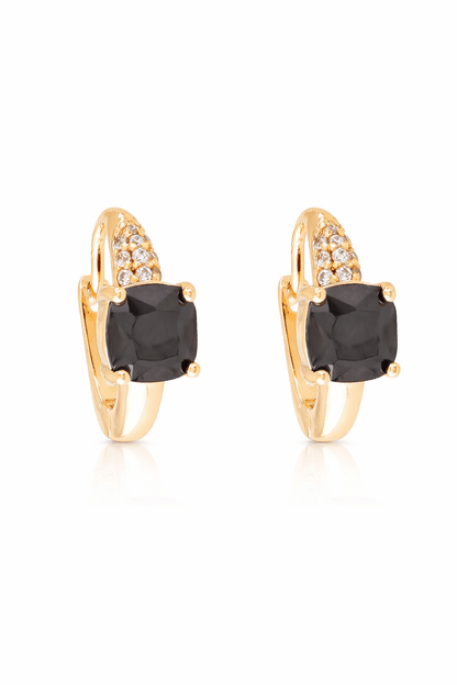 Gold-plated earrings with black square crystal - 18k - gold-plated - jewelry