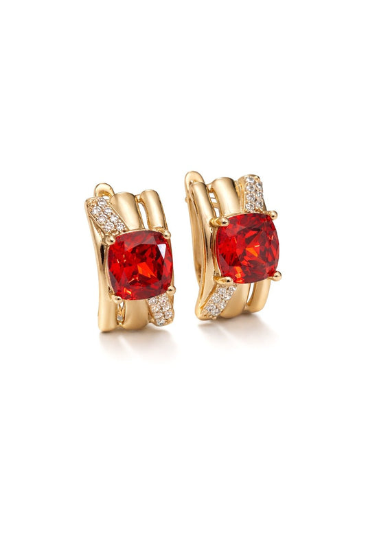 Gold-plated earrings with red zirconia - 18k - gold-plated - jewelry