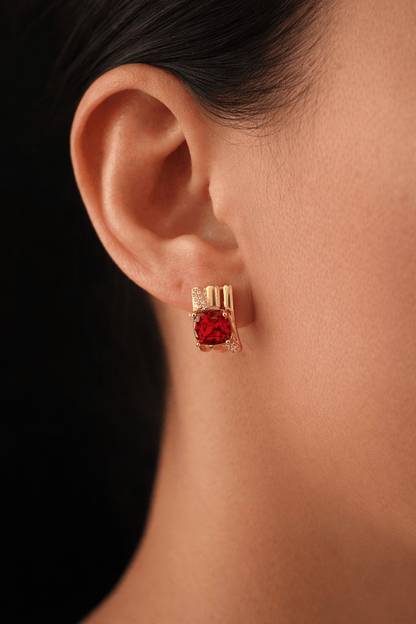 Gold-plated earrings with red zirconia - 18k - gold-plated - jewelry