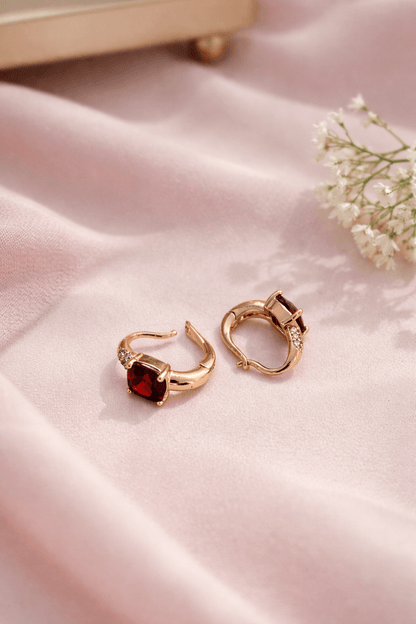 Gold-plated earrings with red square crystal - 18k - gold-plated - jewelry