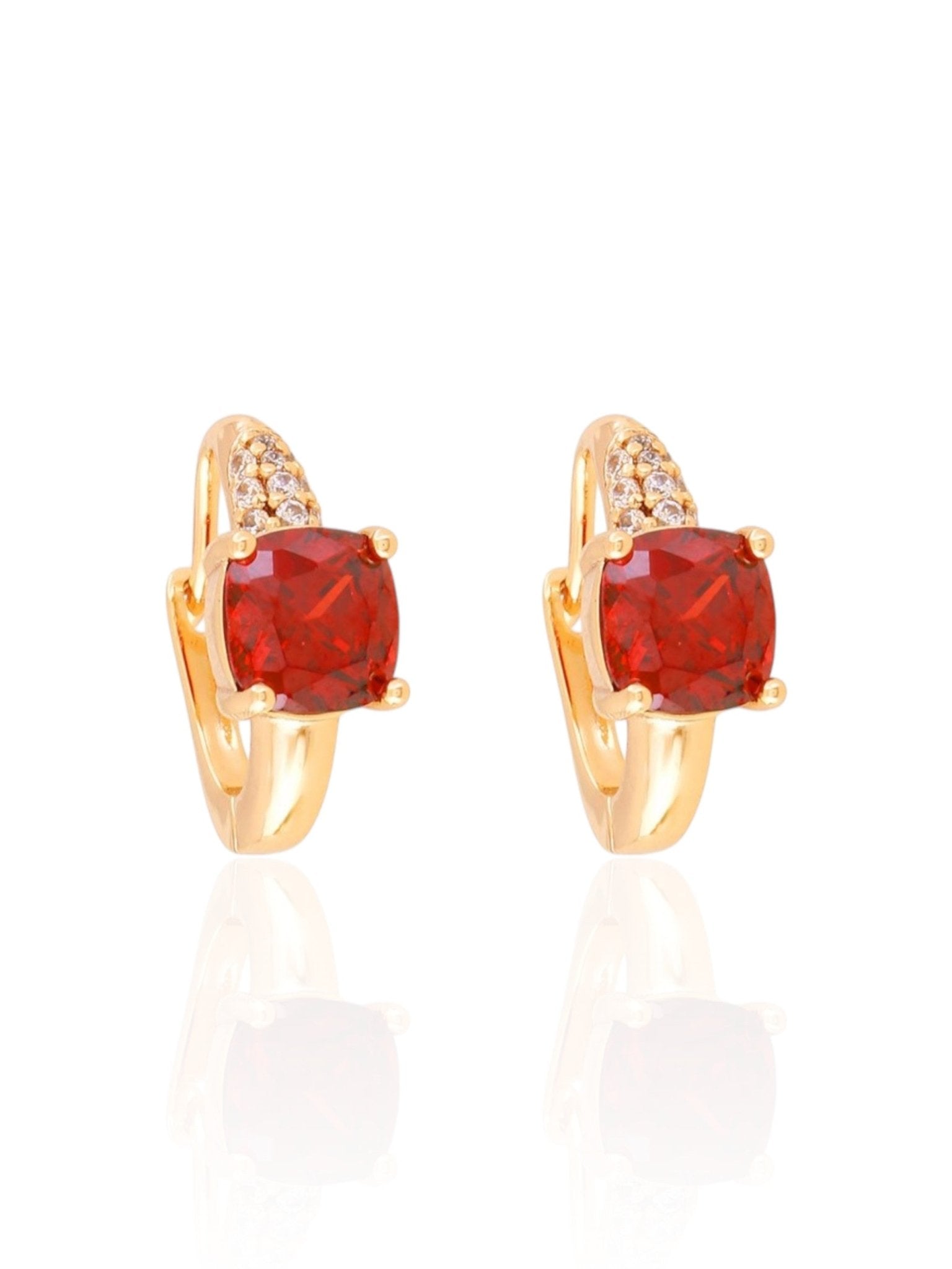 Gold-plated earrings with red square crystal - 18k - gold-plated - jewelry
