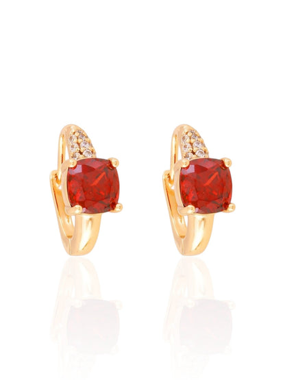 Gold-plated earrings with red square crystal - 18k - gold-plated - jewelry