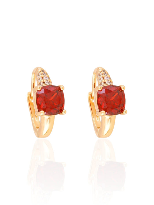 Gold-plated earrings with red square crystal - 18k - gold-plated - jewelry