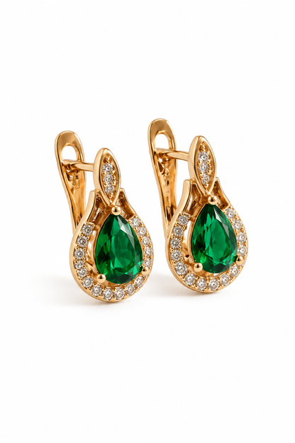 Gold-plated earrings with green zirconia and leverback clasp