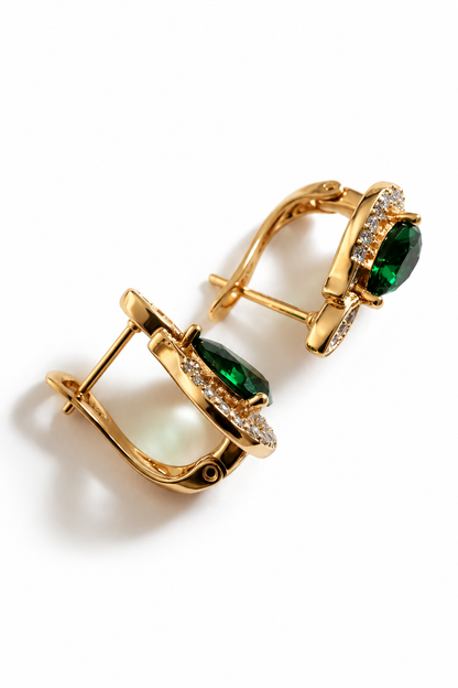 Gold-plated earrings with green zirconia and leverback clasp