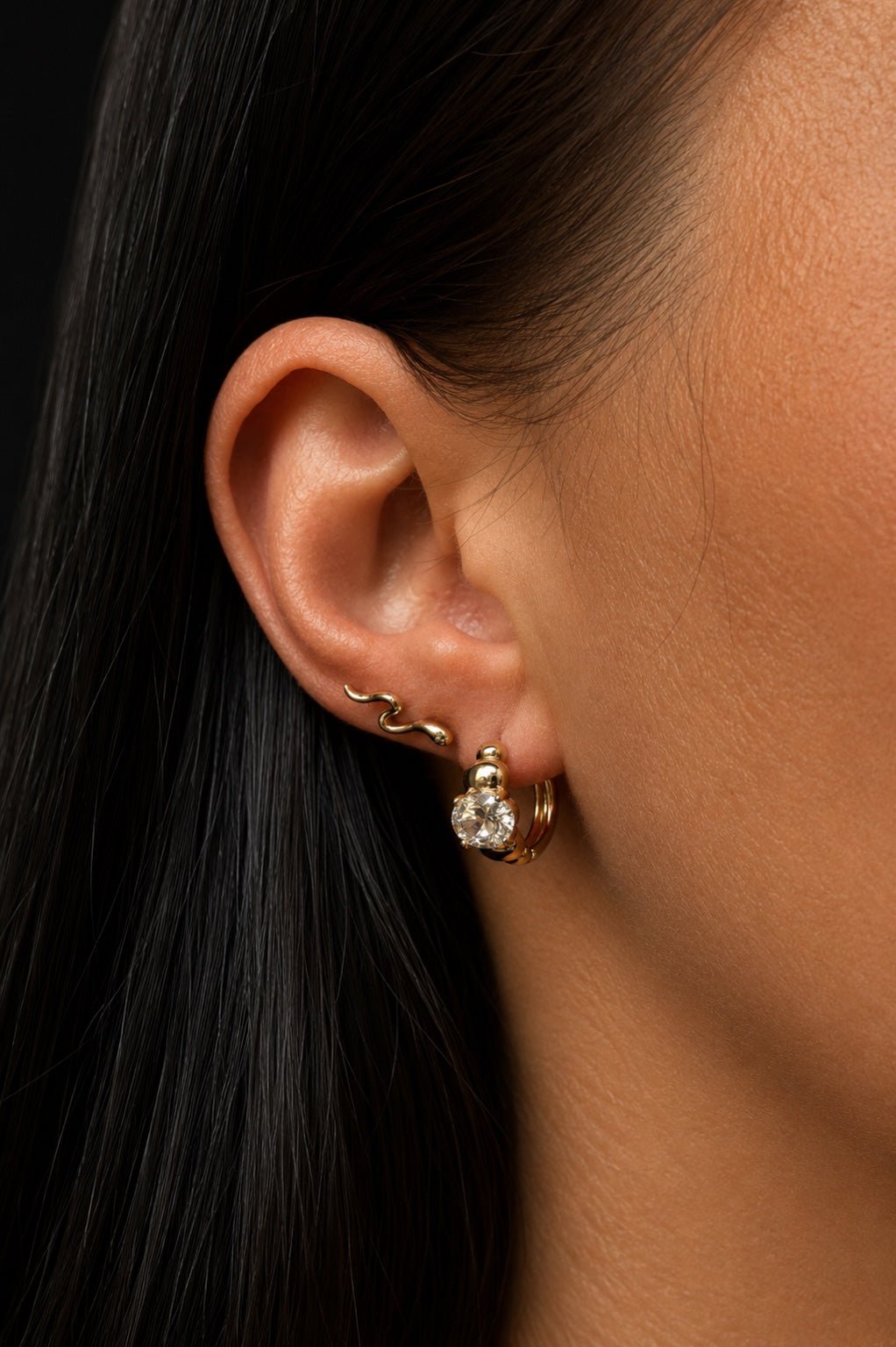 18K gold plated snake claw earring in combination with other earrings