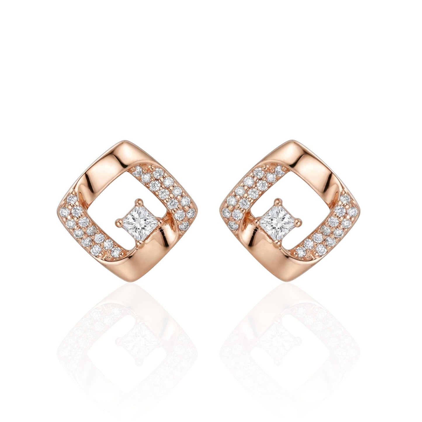 Gold-plated stud earrings with square design and zircons - 18k - gold-plated - jewelry