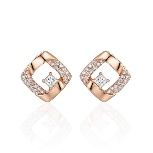 Gold-plated stud earrings with square design and zircons - 18k - gold-plated - jewelry