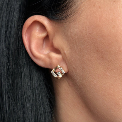 Gold-plated stud earrings with square design and zircons - 18k - gold-plated - jewelry