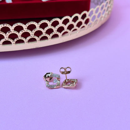 Gold-plated stud earrings with square design and zircons - 18k - gold-plated - jewelry