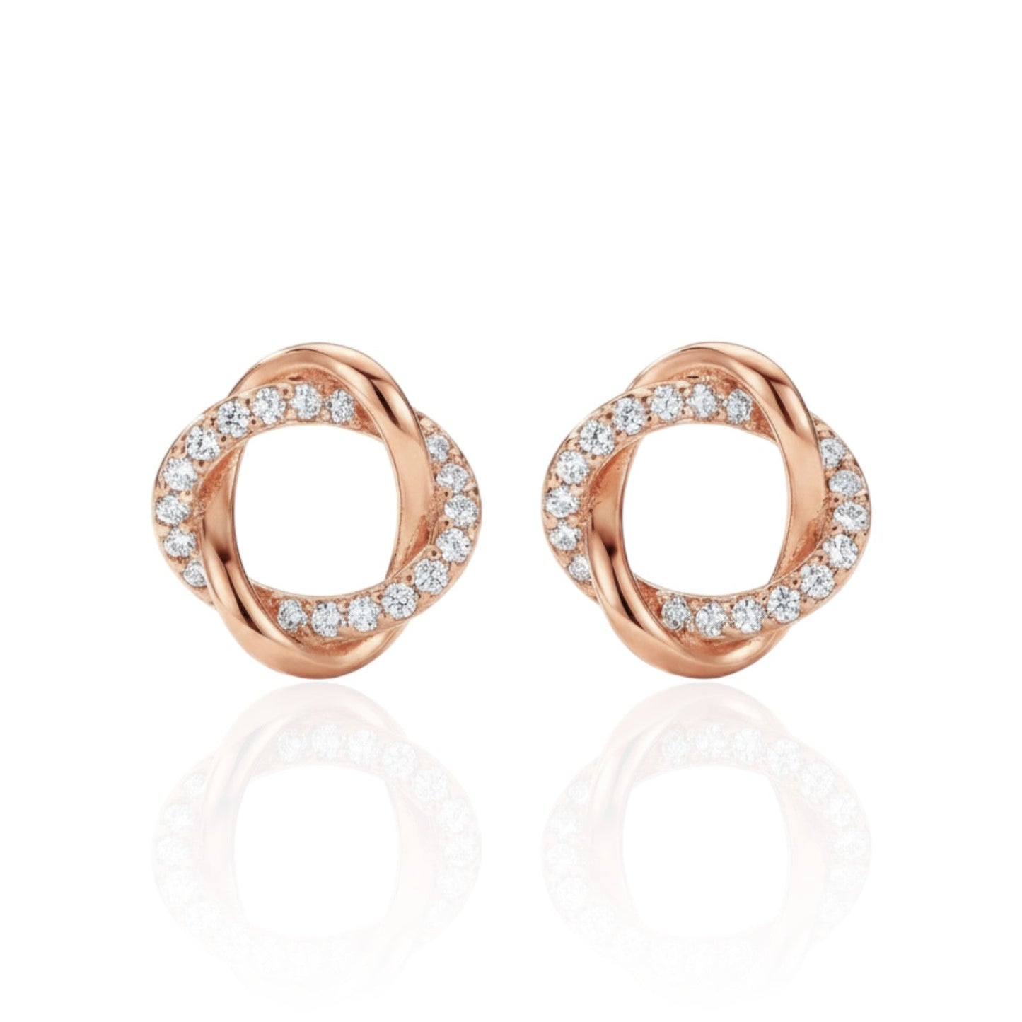 Gold-plated stud earrings with twisted design and zircons - 18k - gold-plated - jewelry