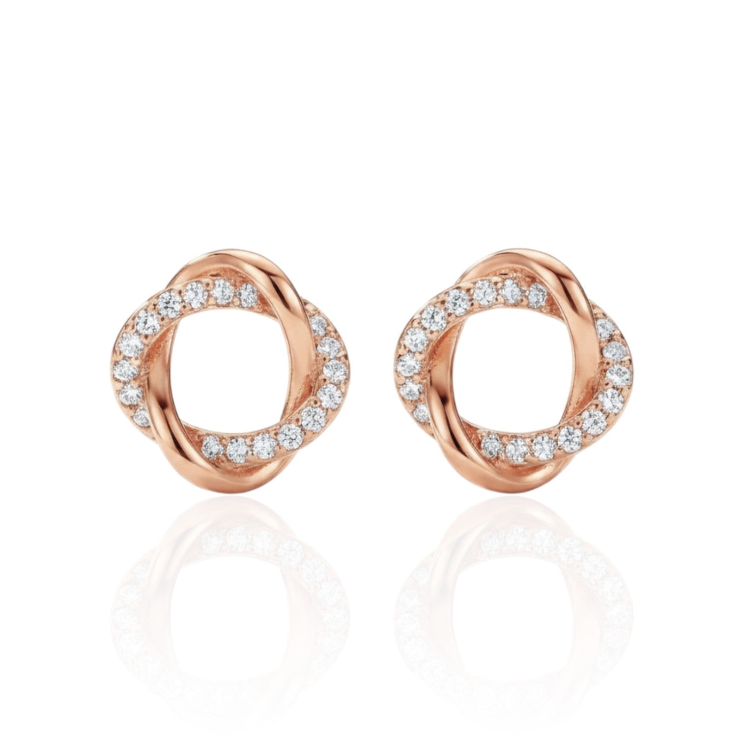 Gold-plated stud earrings with twisted design and zircons - 18k - gold-plated - jewelry