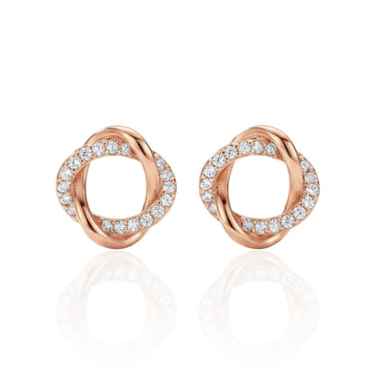 Gold-plated stud earrings with twisted design and zircons - 18k - gold-plated - jewelry