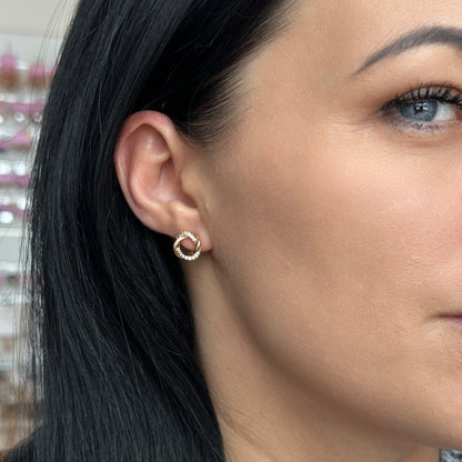Gold-plated stud earrings with twisted design and zircons - 18k - gold-plated - jewelry