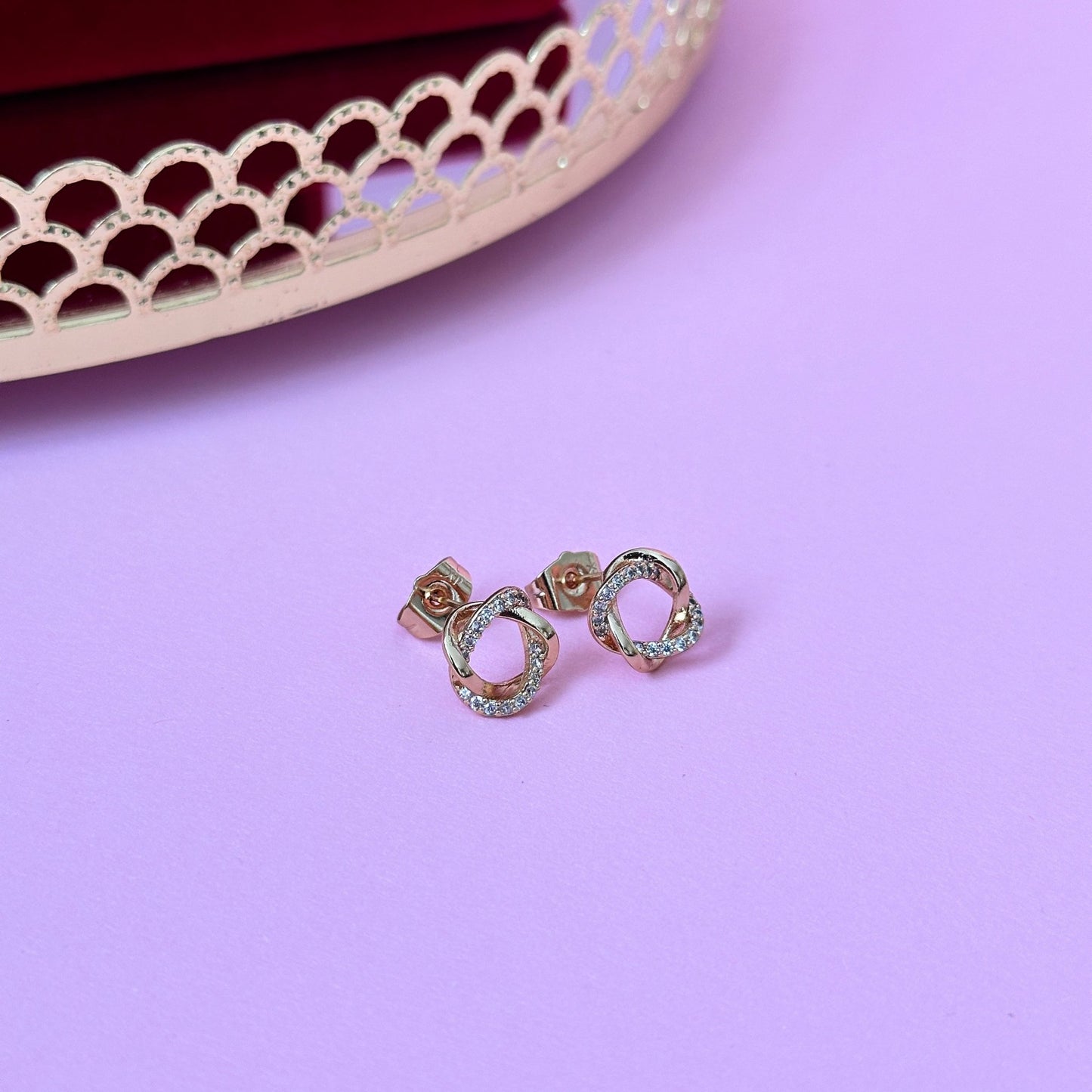 Gold-plated stud earrings with twisted design and zircons - 18k - gold-plated - jewelry