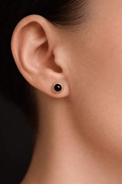 Gold-plated stud earrings with black accent - 18k - gold-plated - jewelry
