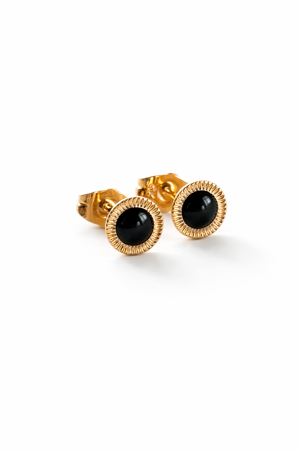 Gold-plated stud earrings with black accent - 18k - gold-plated - jewelry