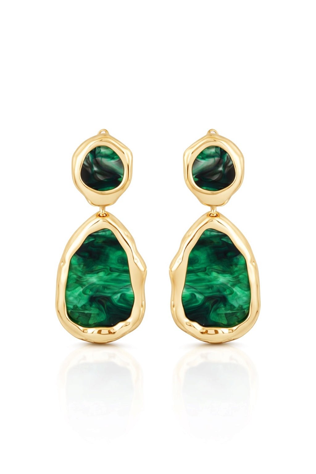 Gold-plated stud earrings with green marble accent - 18k - gold-plated - jewelry