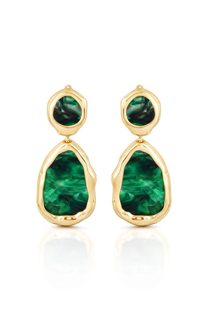 Gold-plated stud earrings with green marble accent - 18k - gold-plated - jewelry