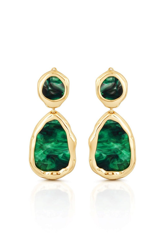 Gold-plated stud earrings with green marble accent - 18k - gold-plated - jewelry