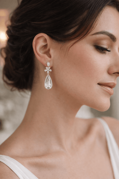 Gold-plated dangling earrings with large drop zirconia - 18k - gold-plated - jewelry
