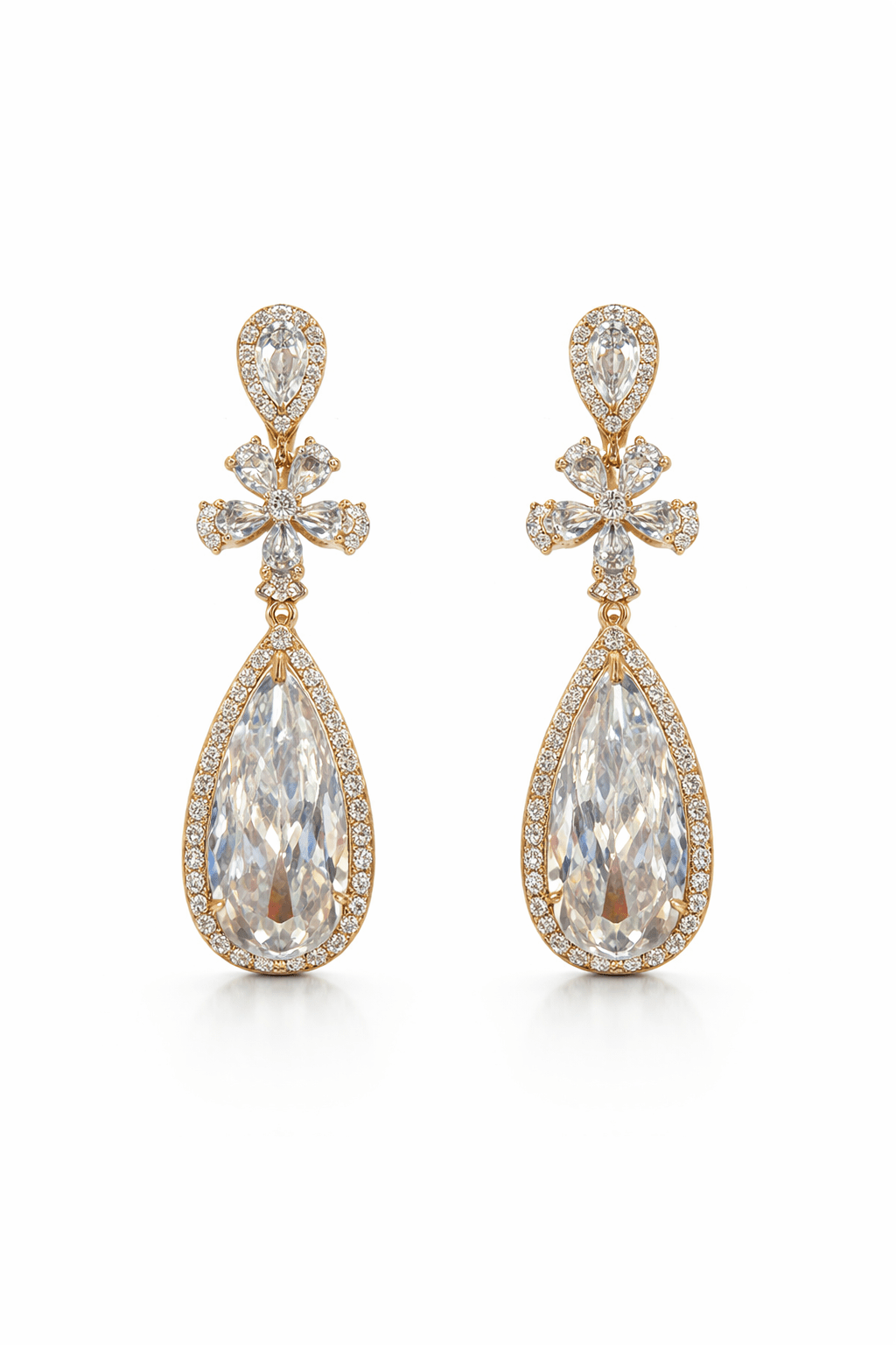 Gold-plated dangling earrings with large drop zirconia - 18k - gold-plated - jewelry