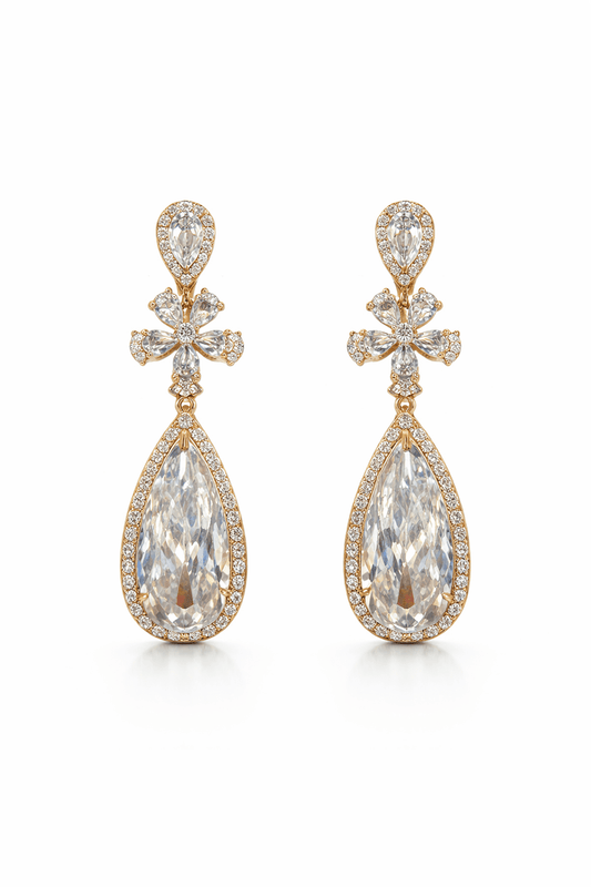 Gold-plated dangling earrings with large drop zirconia - 18k - gold-plated - jewelry