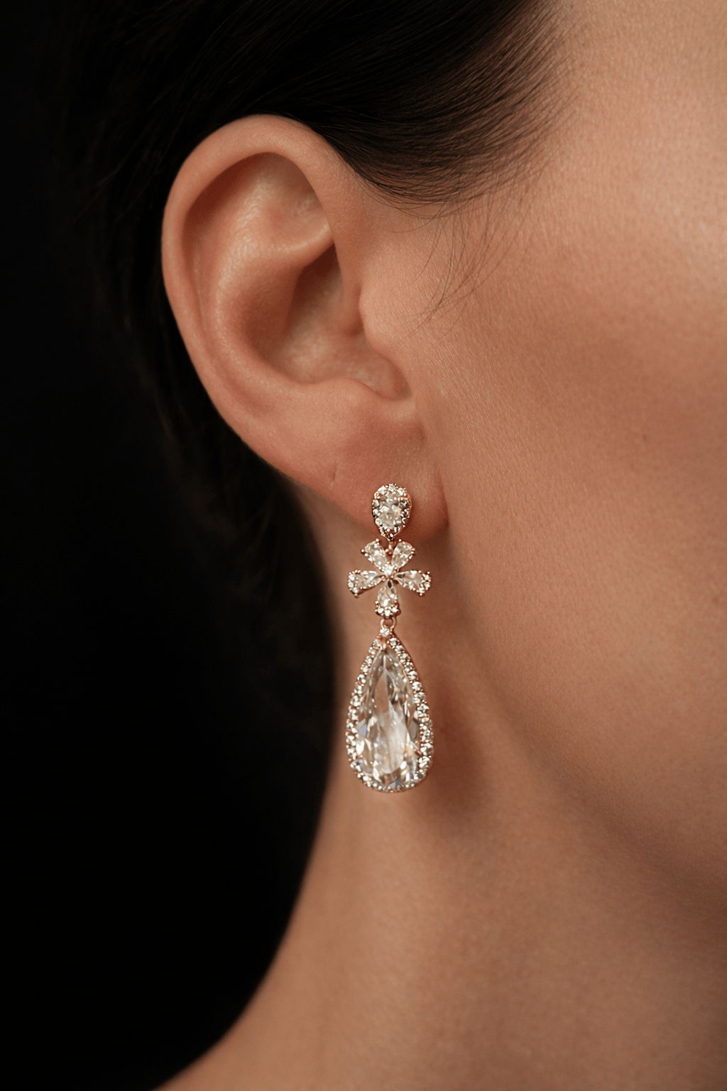 Gold-plated dangling earrings with large drop zirconia - 18k - gold-plated - jewelry