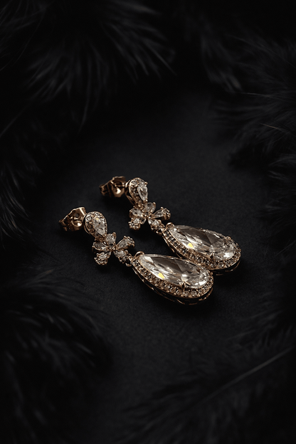 Gold-plated dangling earrings with large drop zirconia - 18k - gold-plated - jewelry