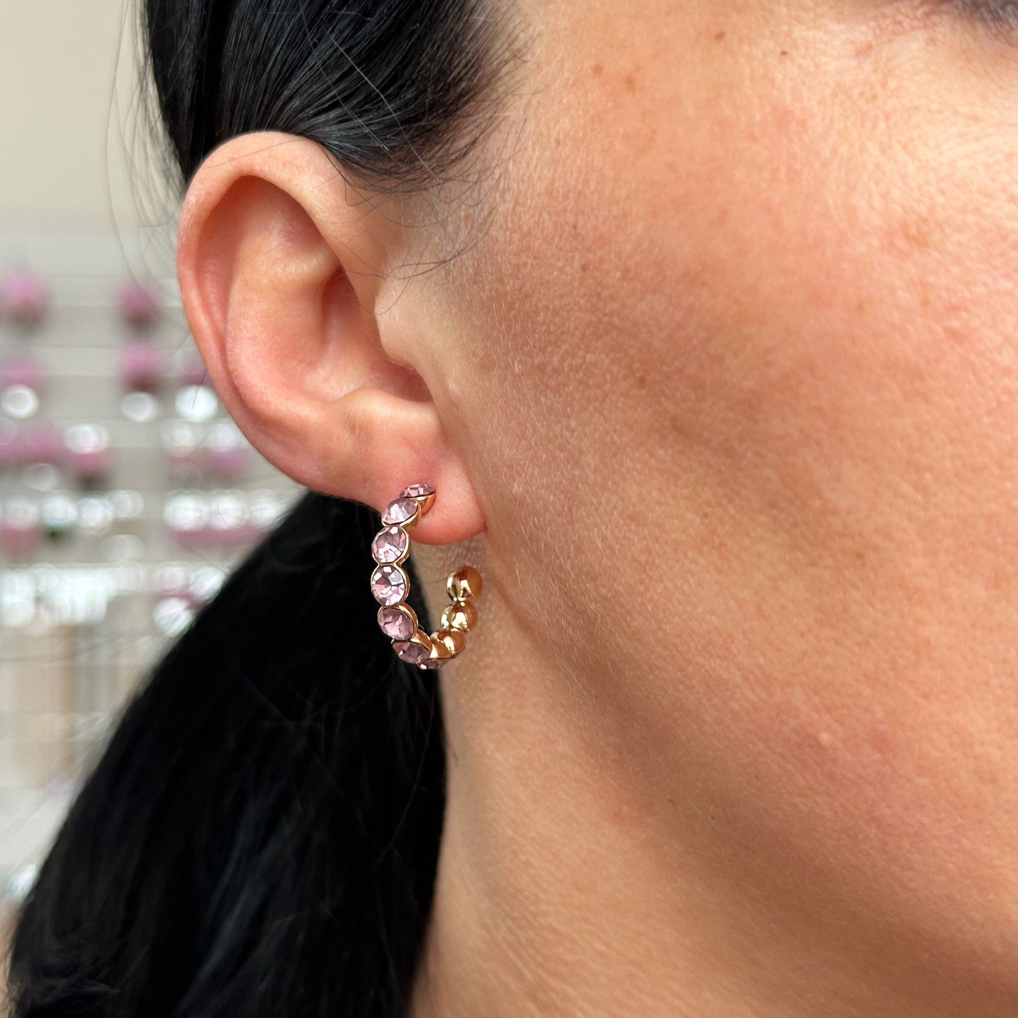 Gold-plated hoop earrings with crystals - 18k - gold-plated - jewelry
