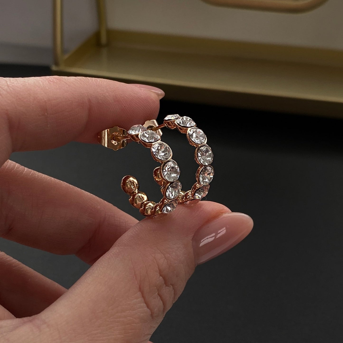 Gold-plated hoop earrings with crystals - 18k - gold-plated - jewelry