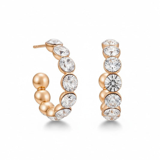 Gold-plated hoop earrings with crystals - 18k - gold-plated - jewelry