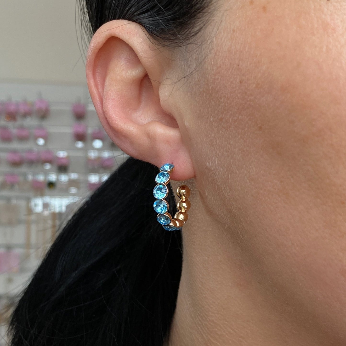 Gold-plated hoop earrings with crystals - 18k - gold-plated - jewelry