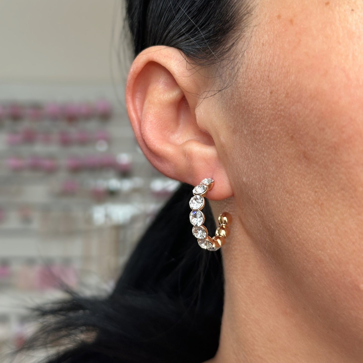 Gold-plated hoop earrings with crystals - 18k - gold-plated - jewelry