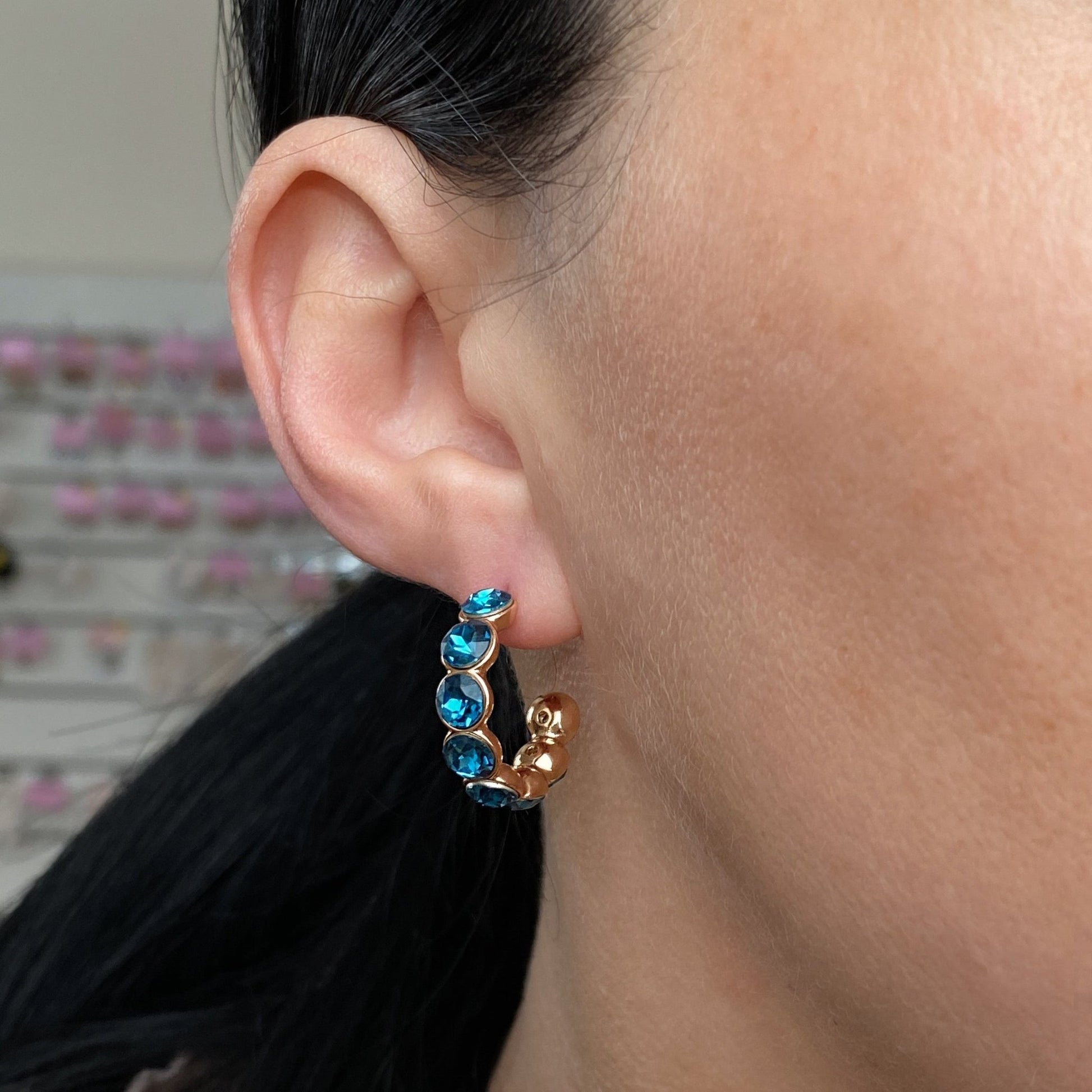 Gold-plated hoop earrings with crystals - 18k - gold-plated - jewelry