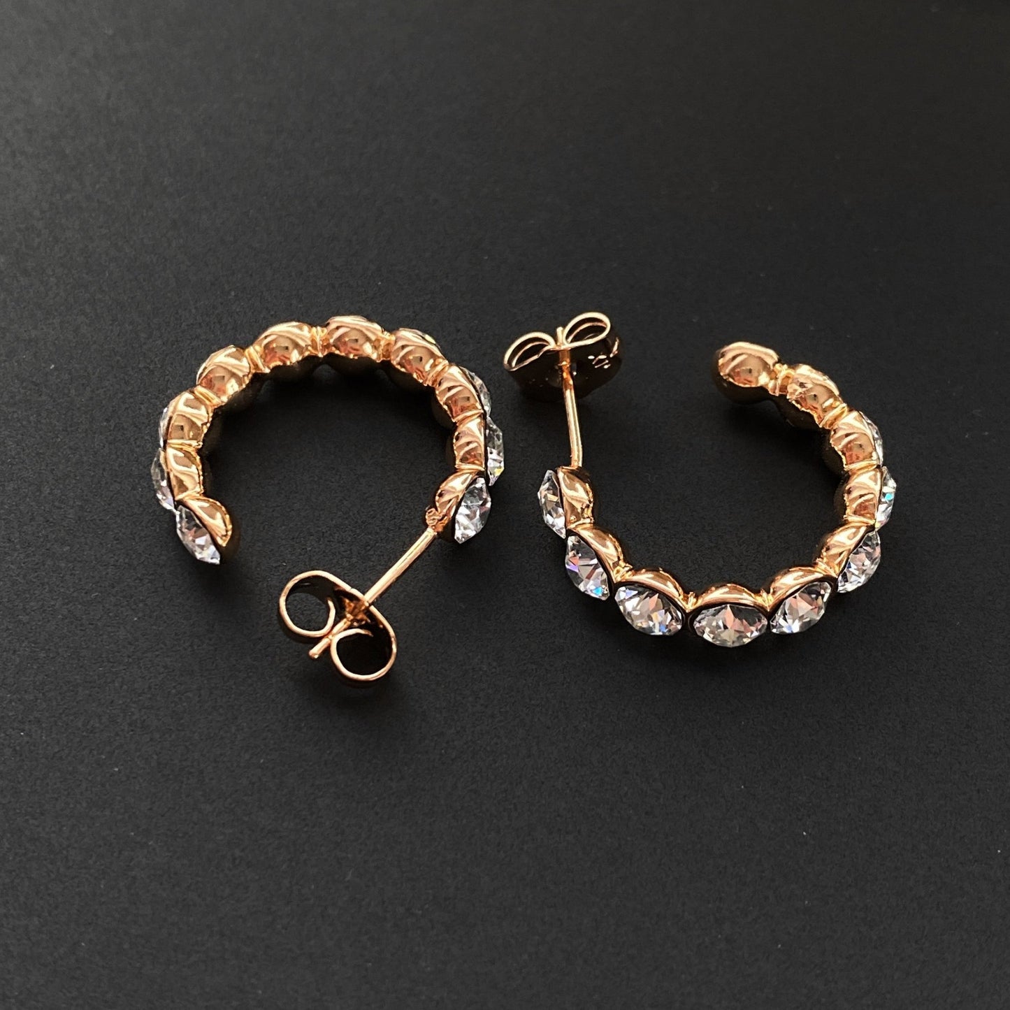 Gold-plated hoop earrings with crystals - 18k - gold-plated - jewelry
