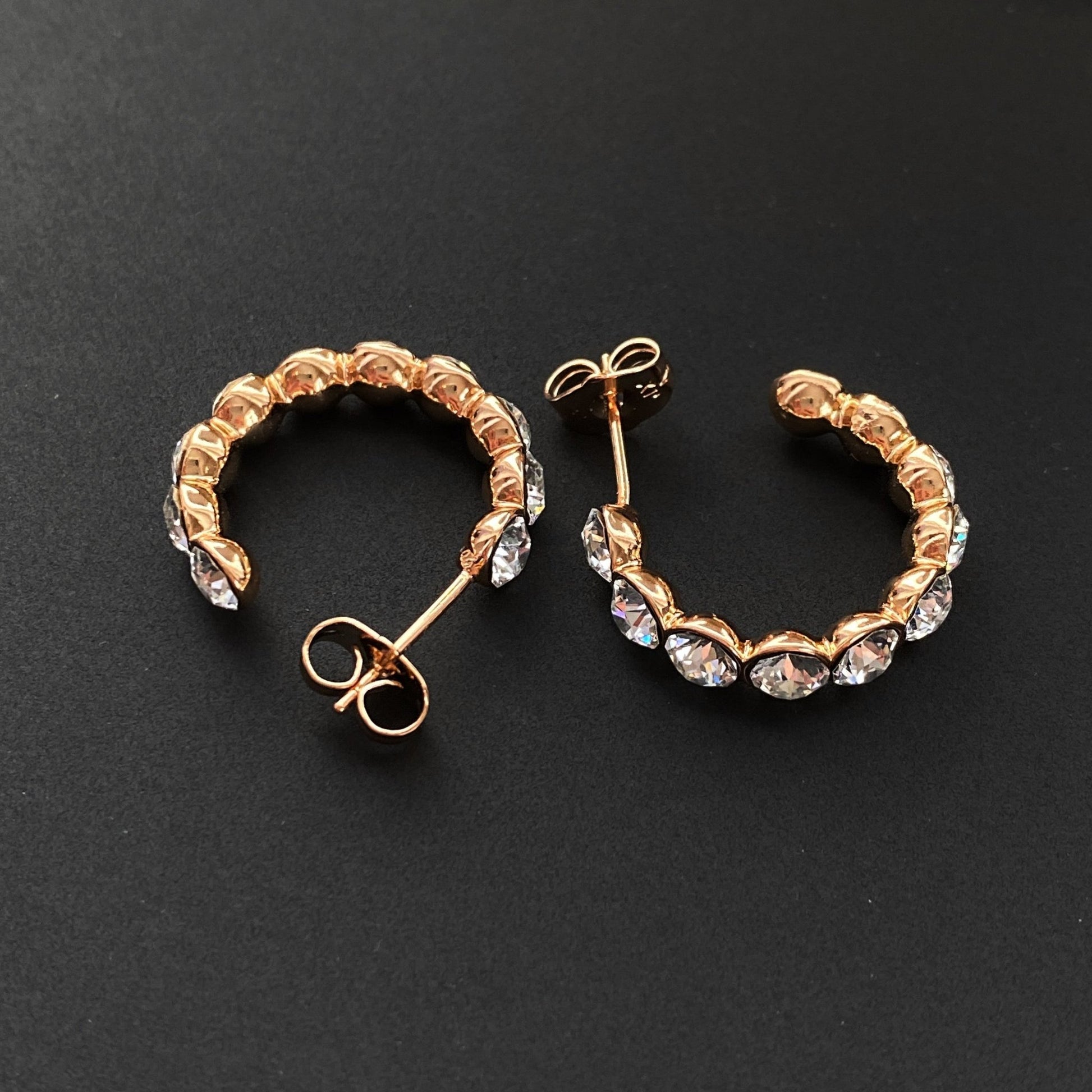 Gold-plated hoop earrings with crystals - 18k - gold-plated - jewelry