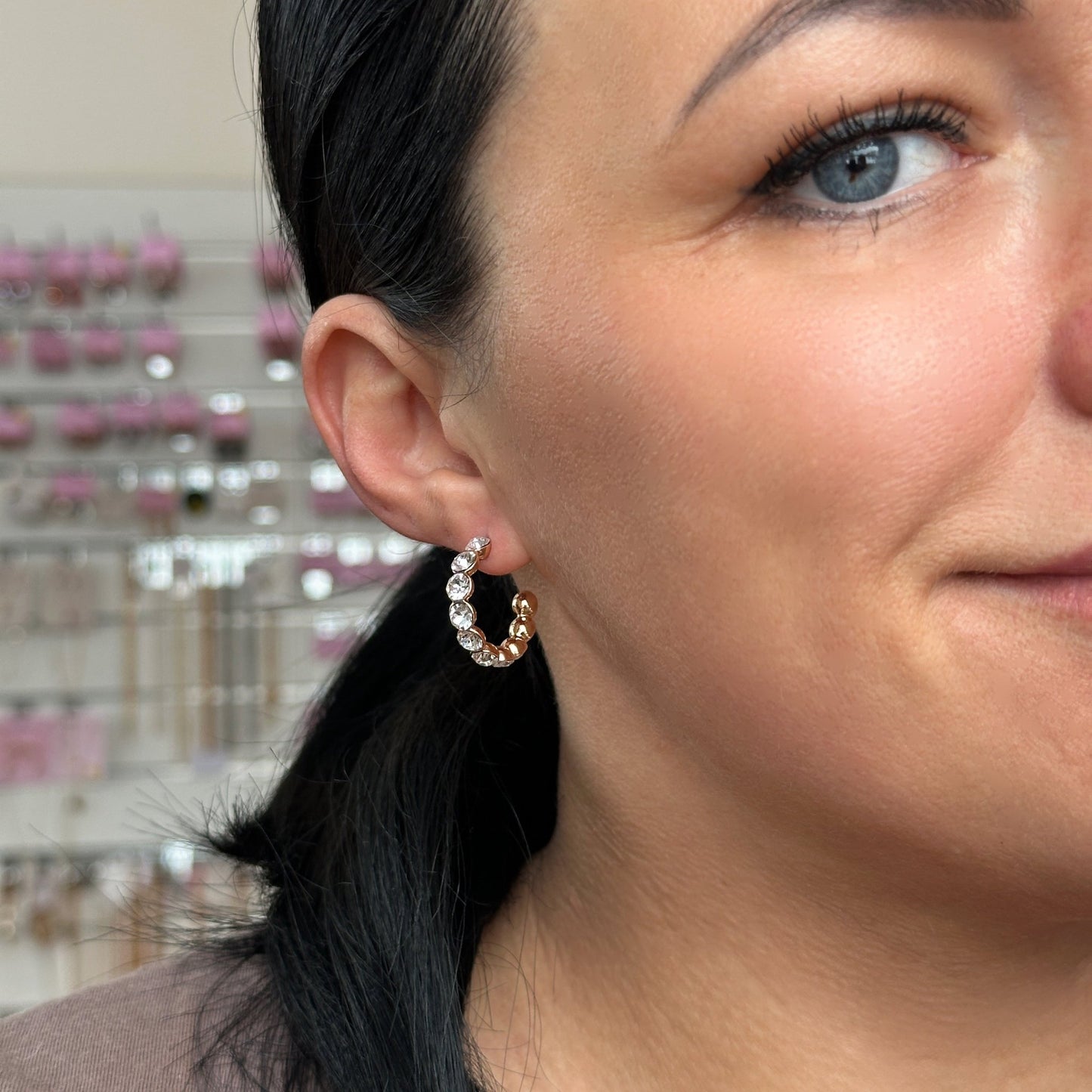 Gold-plated hoop earrings with crystals - 18k - gold-plated - jewelry
