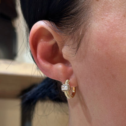 Gold-plated hoop earrings with rectangular zirconia