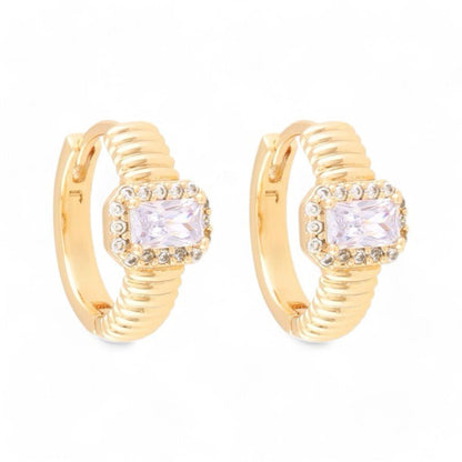 Gold-plated hoop earrings with rectangular zirconia