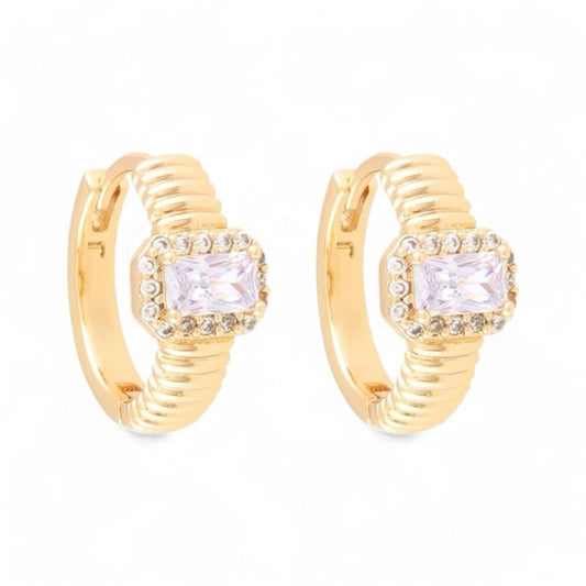 Gold-plated hoop earrings with rectangular zirconia