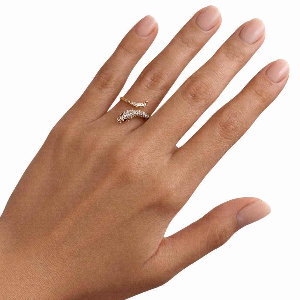 Gold-plated ring with snake design and zircons - 18k - gold-plated - jewelry