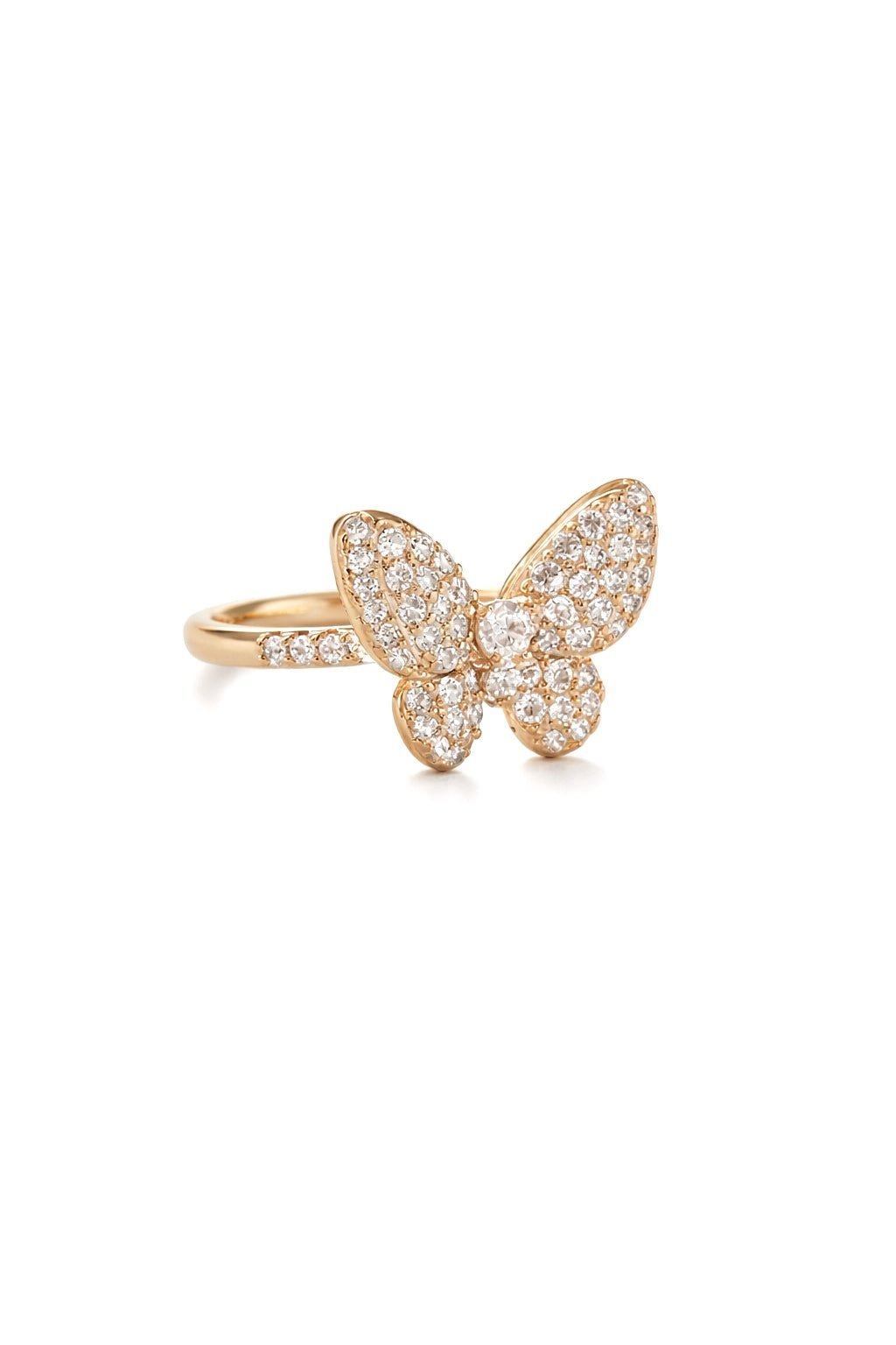 Gold-plated ring with a butterfly and zircons - 18k - gold-plated - jewelry