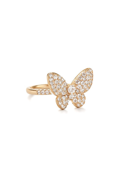 Gold-plated ring with a butterfly and zircons - 18k - gold-plated - jewelry