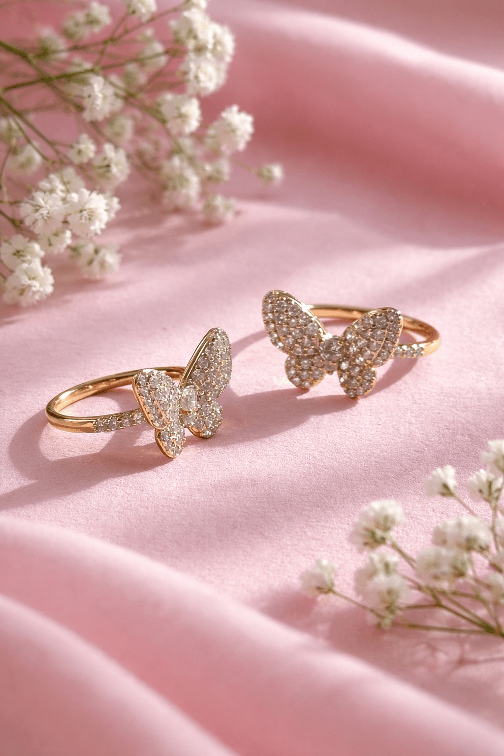 Gold-plated ring with a butterfly and zircons - 18k - gold-plated - jewelry