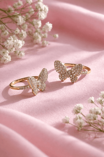 Gold-plated ring with a butterfly and zircons - 18k - gold-plated - jewelry
