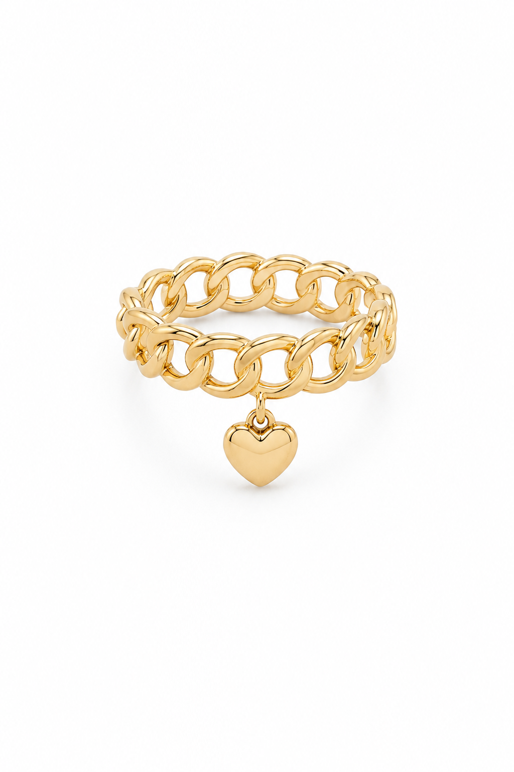 Chain ring with a heart charm on a white background