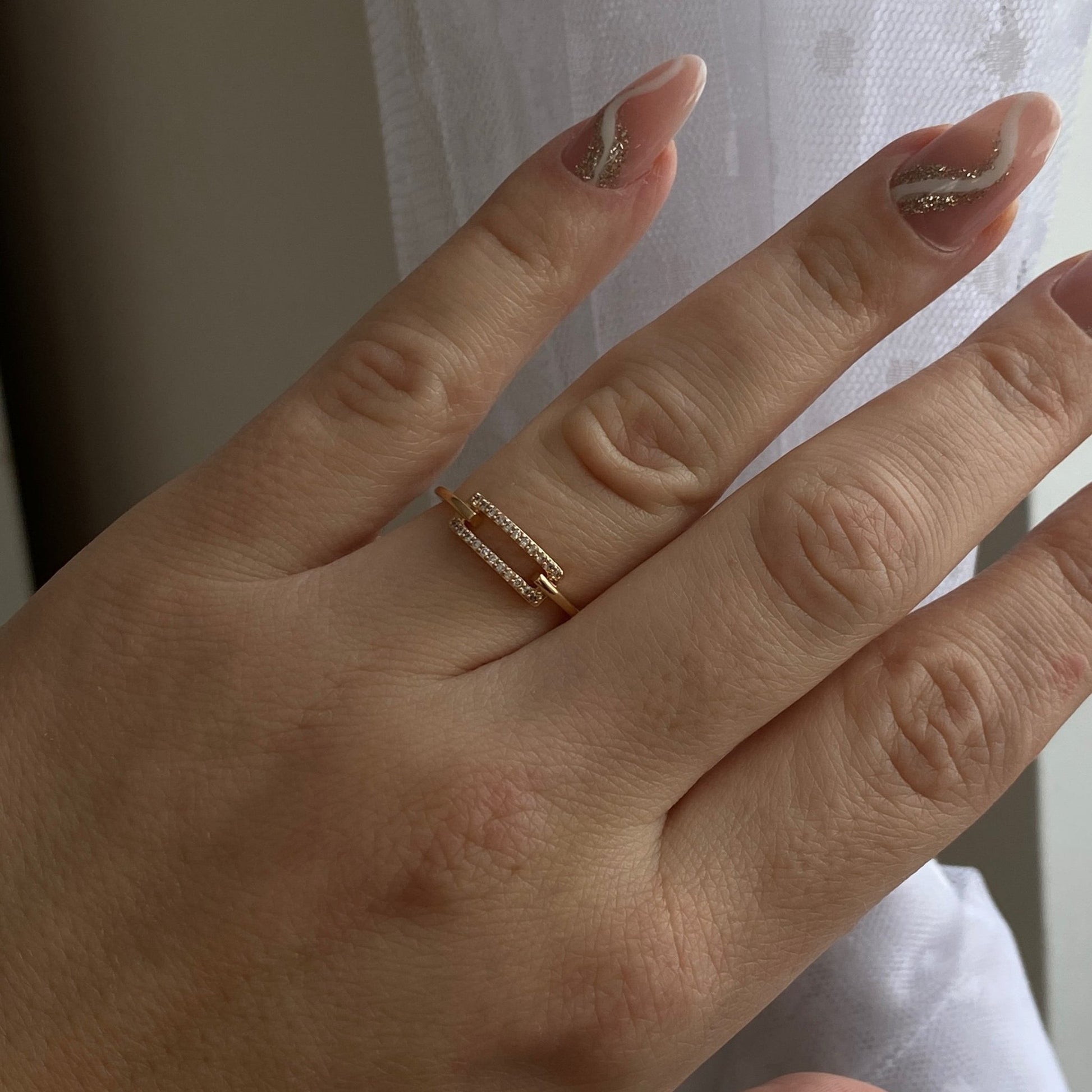 Gold-plated minimalist ring with zircons - 18k - gold-plated - jewelry