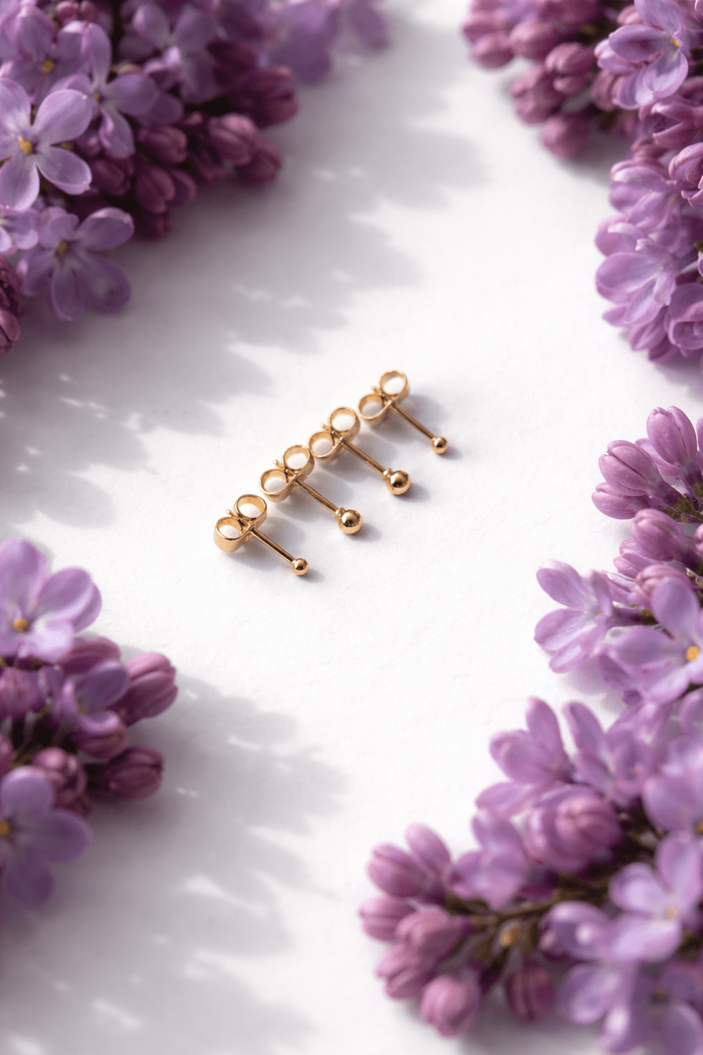 Set of gold-plated ball nails - 2 pairs - 18k - gold-plated - jewelry
