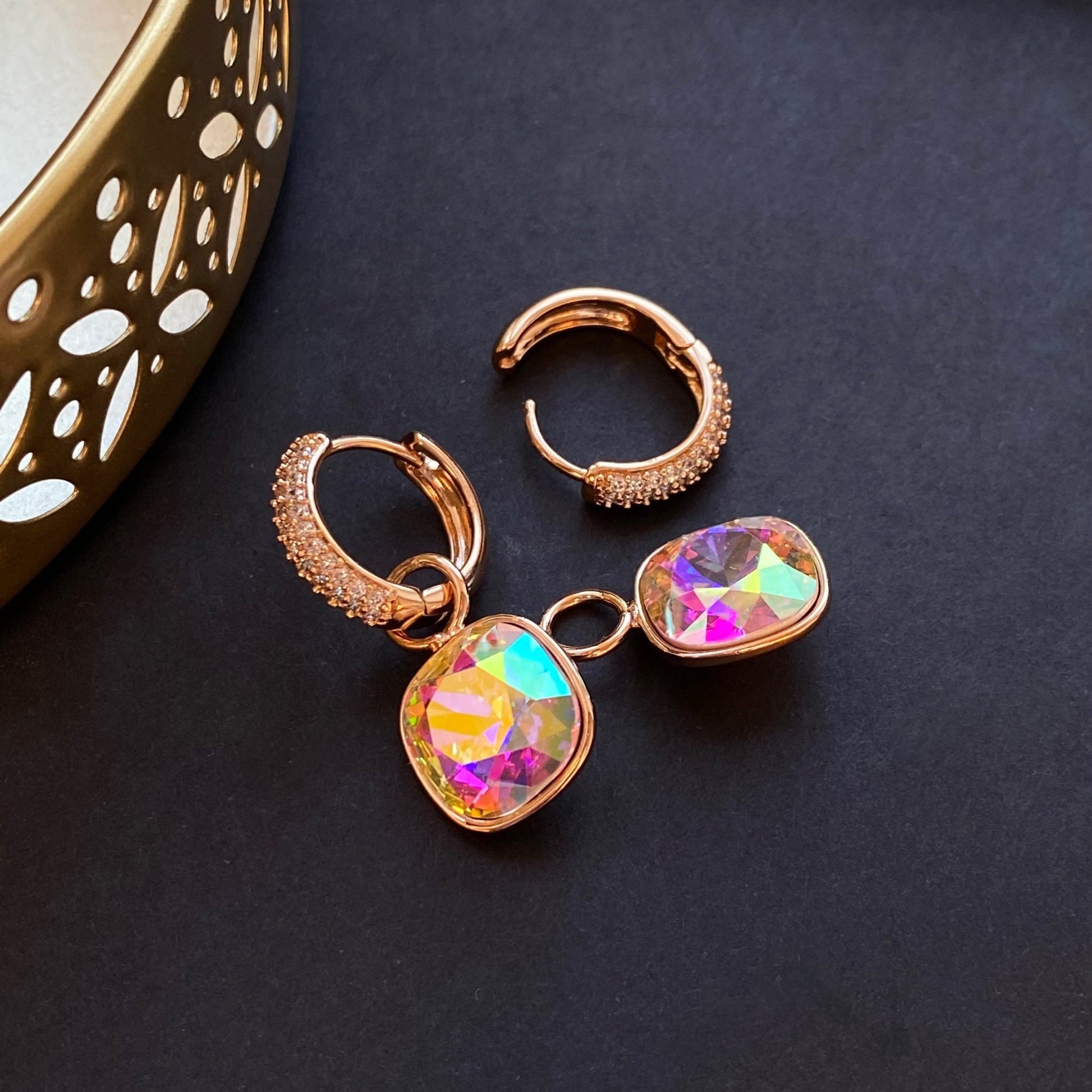 Gold-plated earrings - Earrings with a removable charm (Multiple colors) - 9